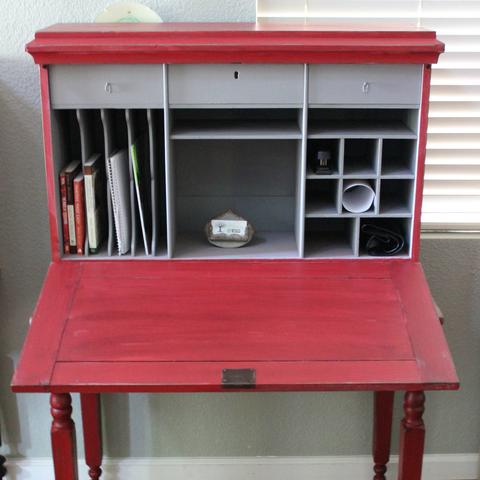 red desk with open front