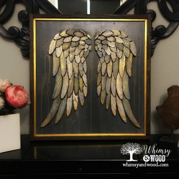 painted scroll saw angel wings with metallic paint accents